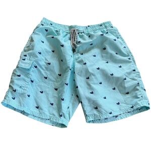 Exist Swim Mens Blue Striped Duck Print Board Shorts Swim Trunks SW8876 Large